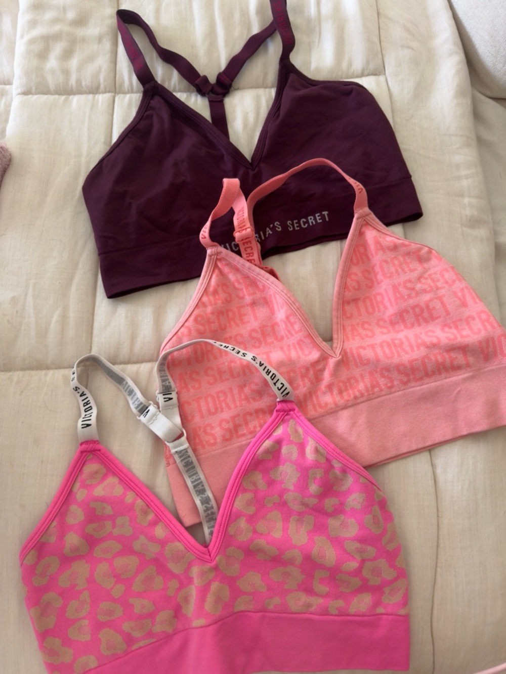 Victoria's Secret Bralette Set in Plum, Coral, Hot Pink